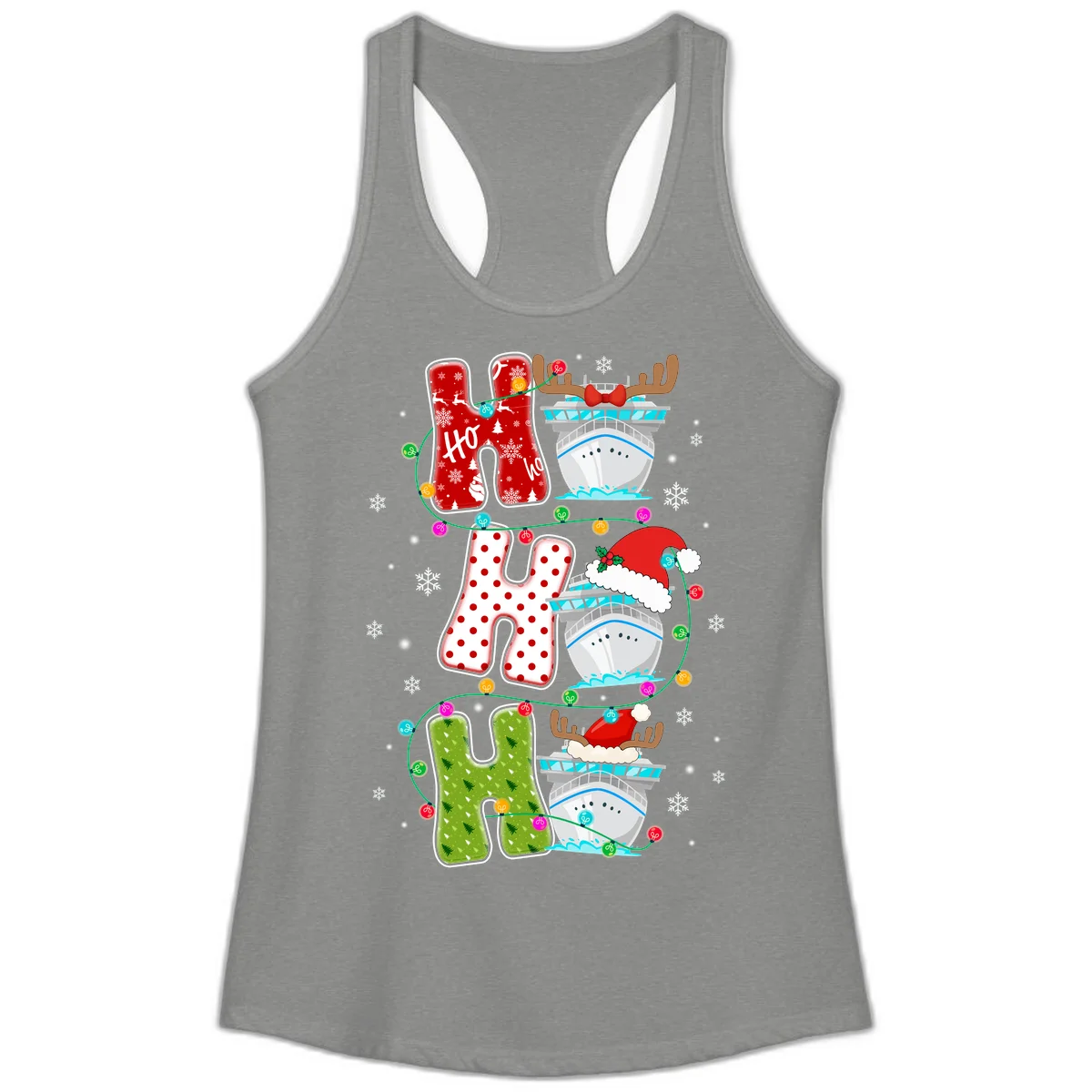 Ho Ho Ho Cruise Christmas Ladies Tank in Heather Grey