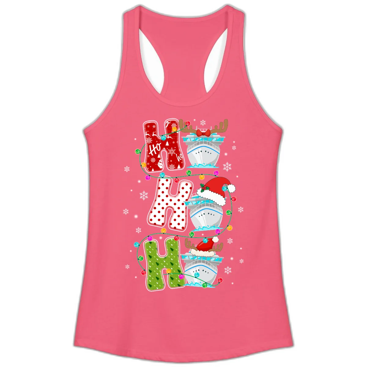 Ho Ho Ho Cruise Christmas Ladies Tank in Hot Pink