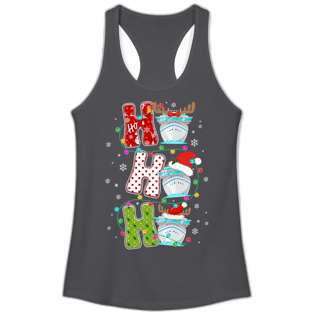 Ho Ho Ho Cruise Christmas Ladies Tank in Solid Dark Gray