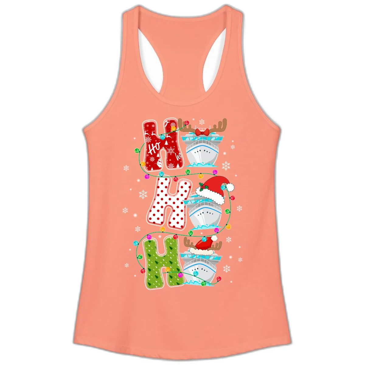 Ho Ho Ho Cruise Christmas Ladies Tank in Solid Light Orange