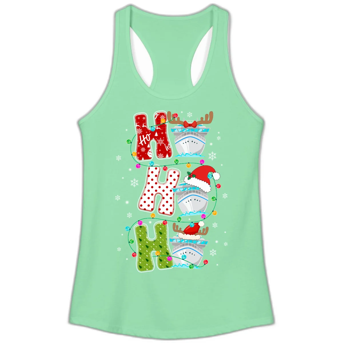 Ho Ho Ho Cruise Christmas Ladies Tank in Solid Mint