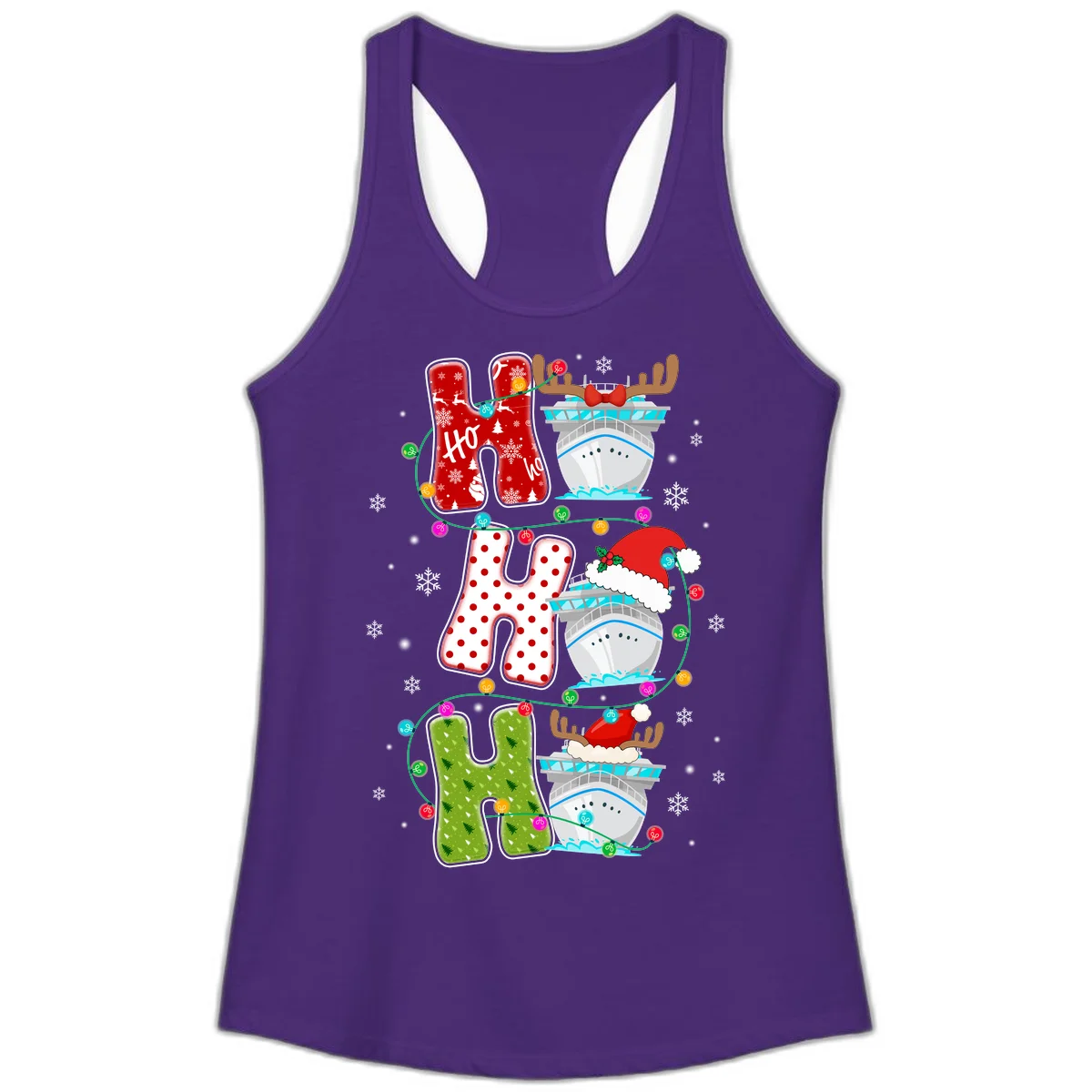 Ho Ho Ho Cruise Christmas Ladies Tank in Solid Purple Rush