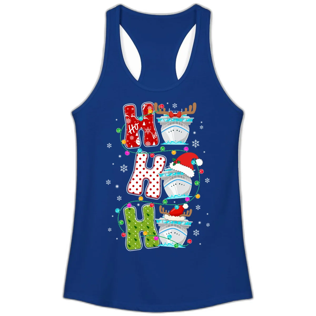 Ho Ho Ho Cruise Christmas Ladies Tank in Solid Royal