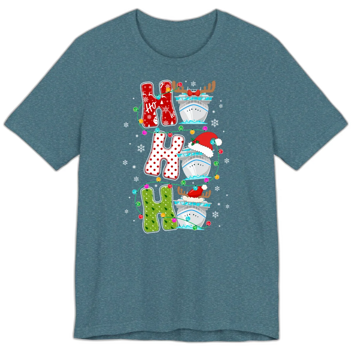 Ho Ho Ho Cruise Christmas Premium T-Shirt in Heather Deep Teal