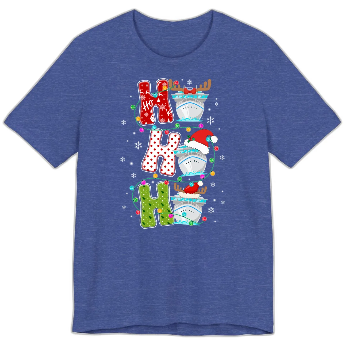 Ho Ho Ho Cruise Christmas Premium T-Shirt in Heather True Royal