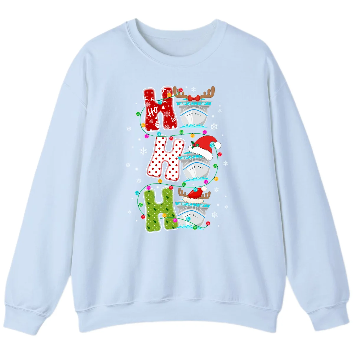 Ho Ho Ho Cruise Christmas Sweatshirt in Light Blue