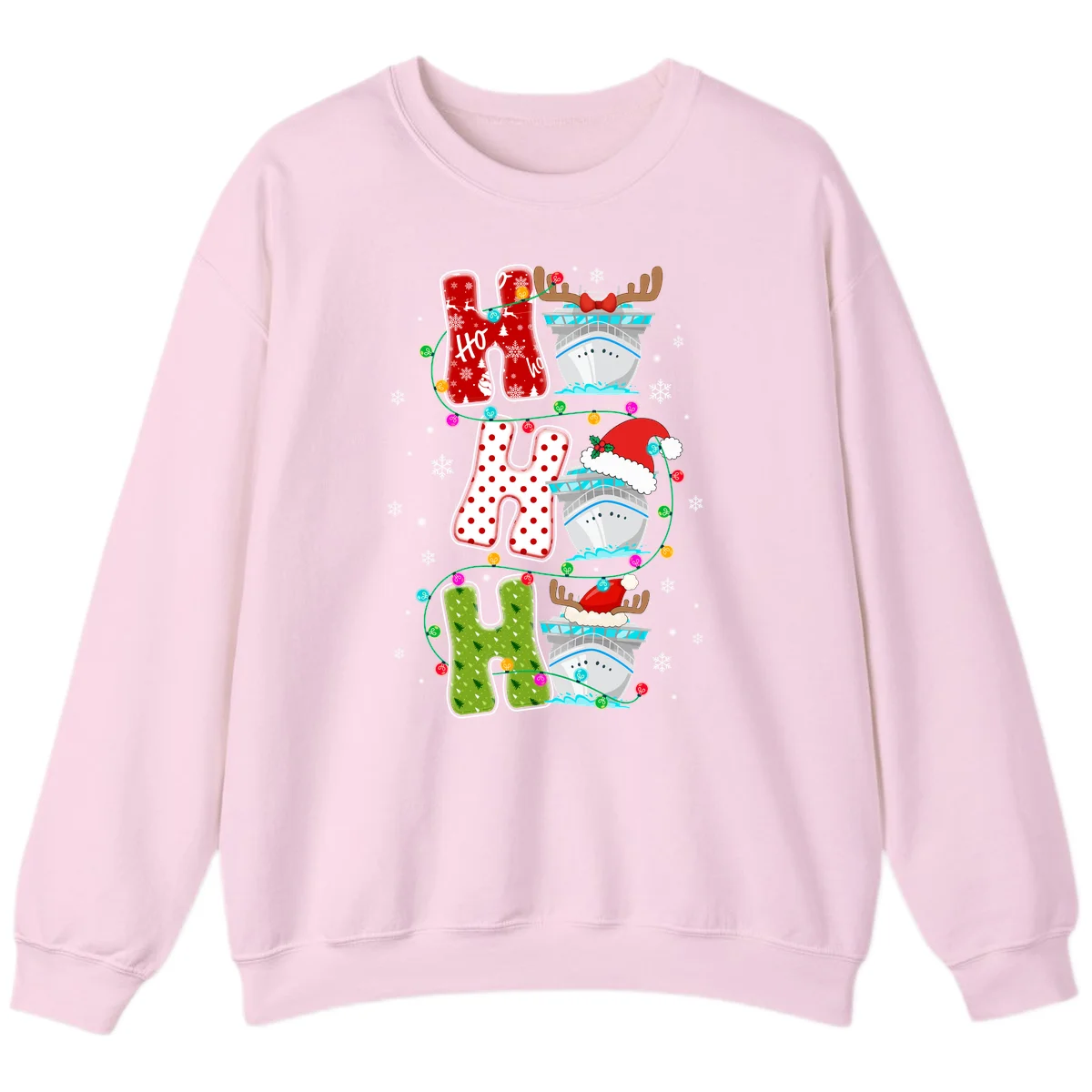 Ho Ho Ho Cruise Christmas Sweatshirt in Light Pink