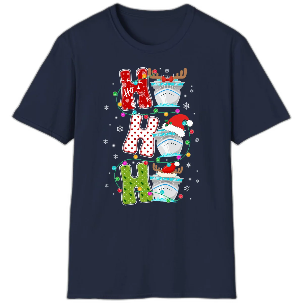 Ho Ho Ho Cruise Christmas T-Shirt in Navy