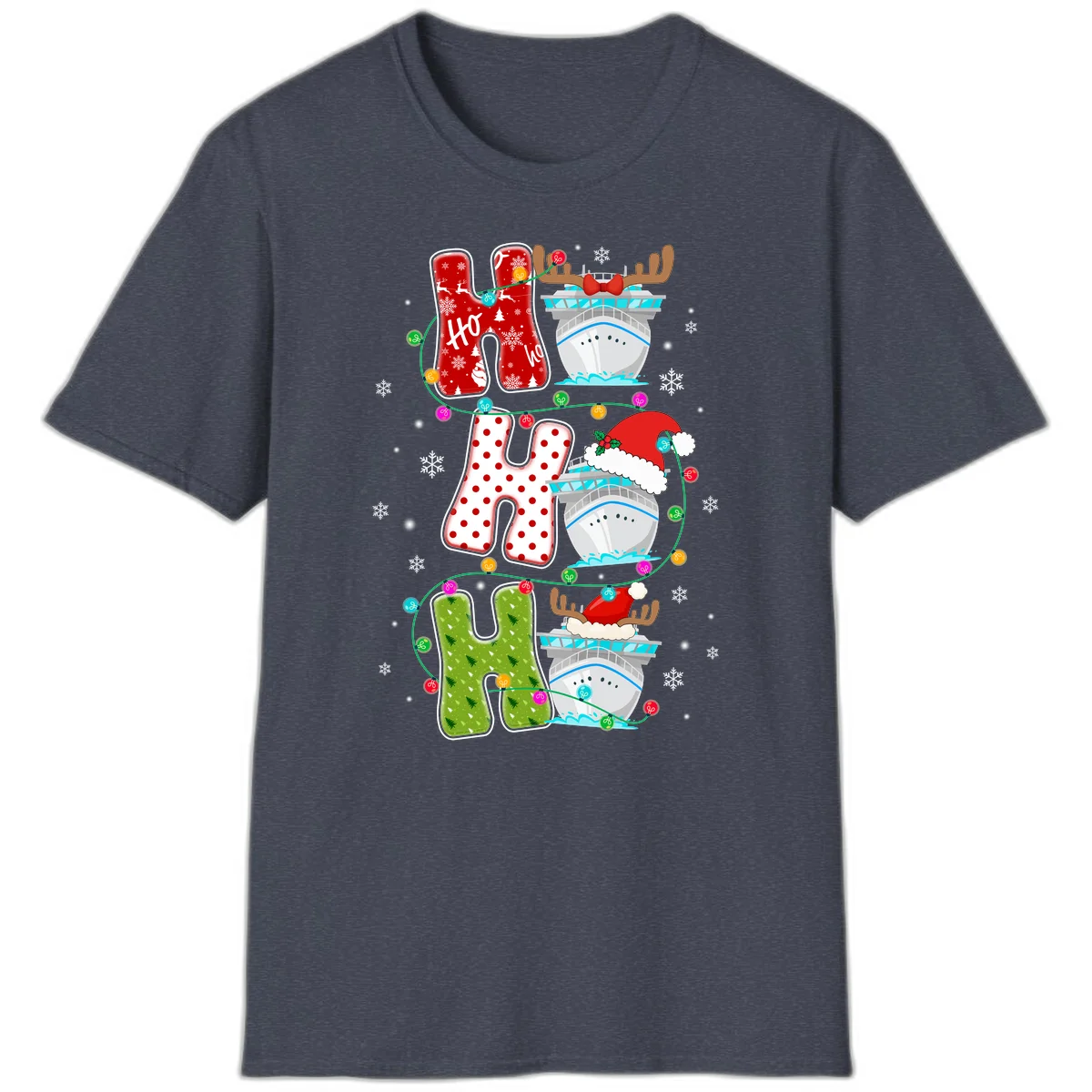 Ho Ho Ho Cruise Christmas T-Shirt in Heather Navy