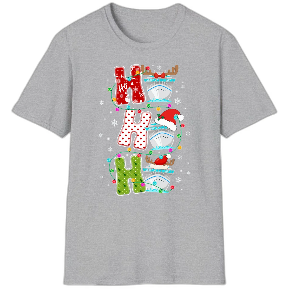 Ho Ho Ho Cruise Christmas T-Shirt in Sport Grey