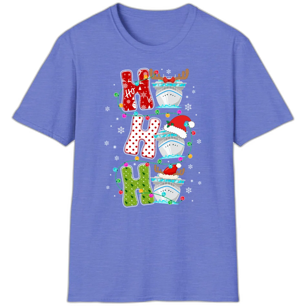 Ho Ho Ho Cruise Christmas T-Shirt in Heather Royal