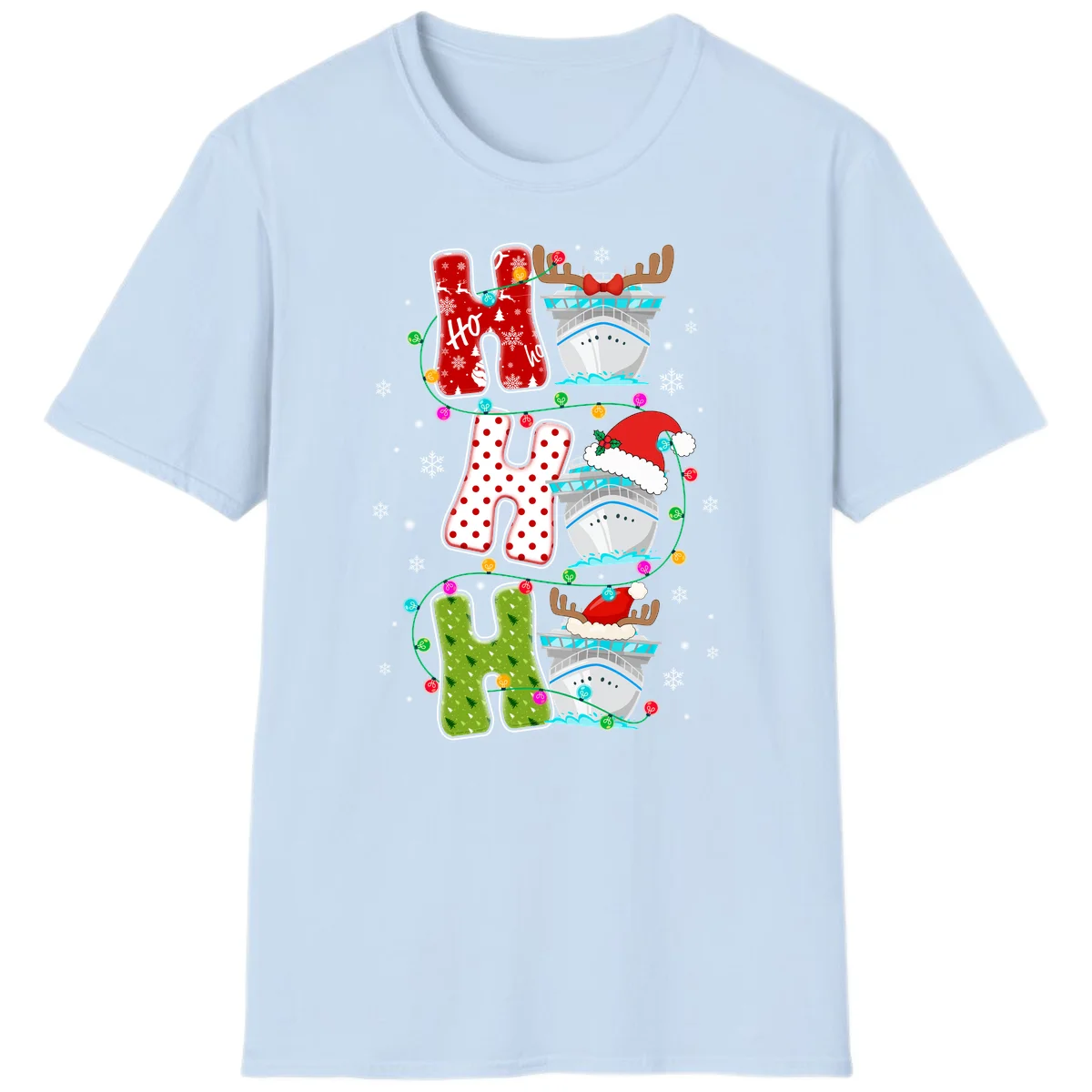 Ho Ho Ho Cruise Christmas T-Shirt in Light Blue