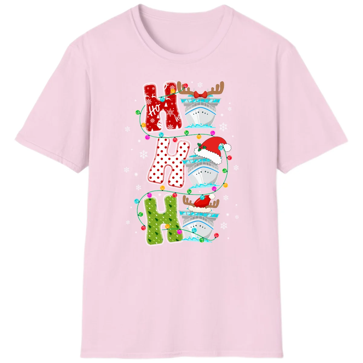 Ho Ho Ho Cruise Christmas T-Shirt in Light Pink