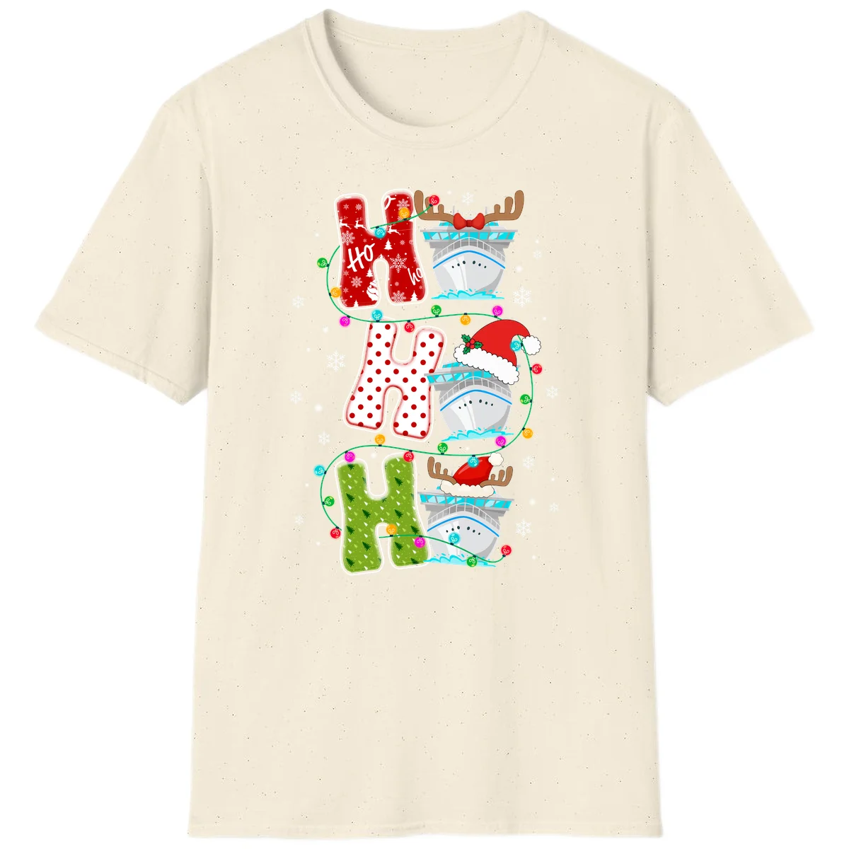 Ho Ho Ho Cruise Christmas T-Shirt in Natural