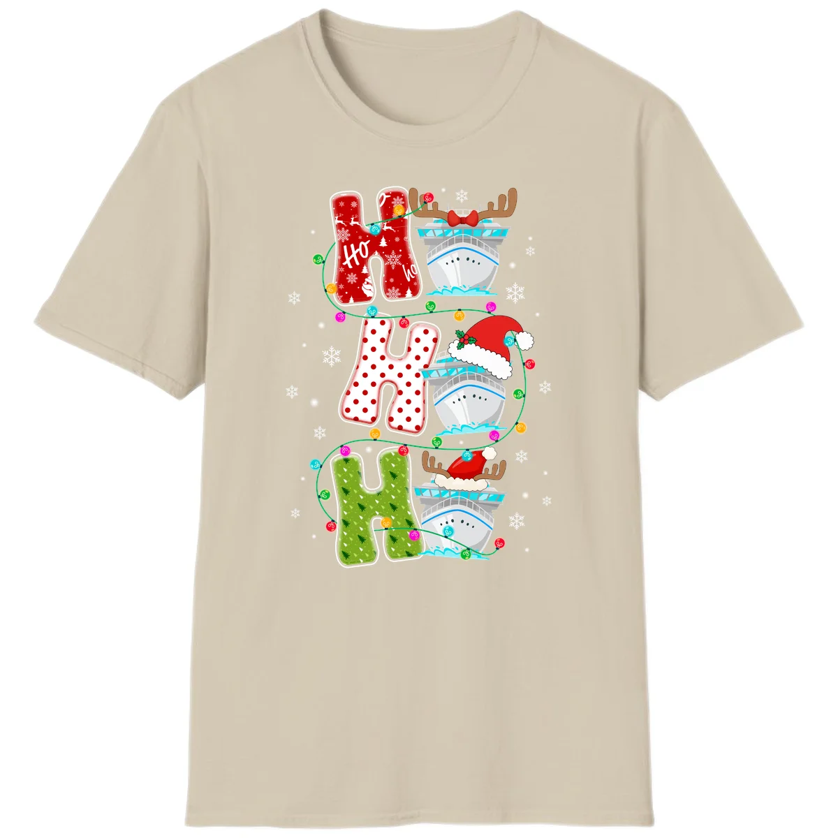 Ho Ho Ho Cruise Christmas T-Shirt in Sand