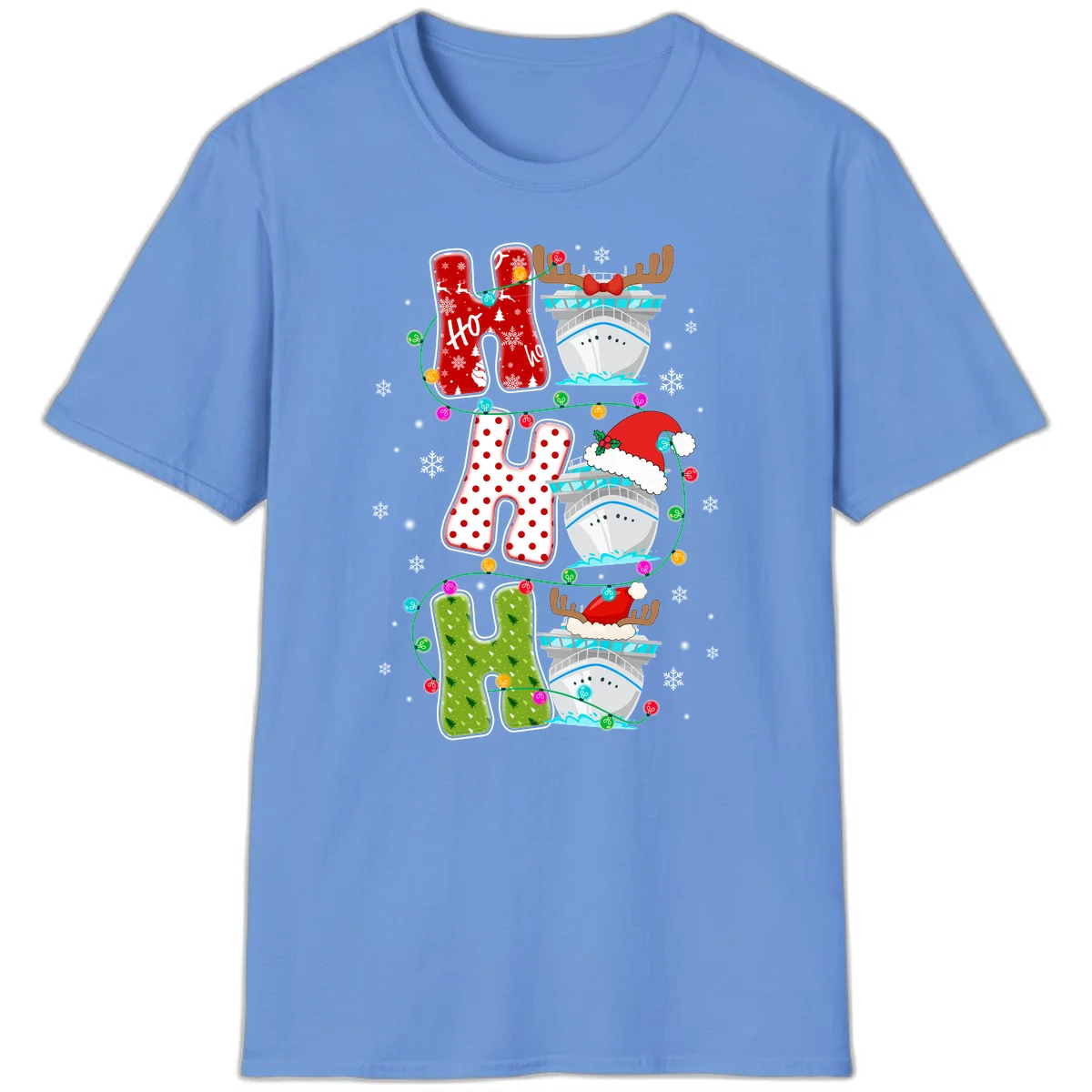 Ho Ho Ho Cruise Christmas T-Shirt in Carolina Blue