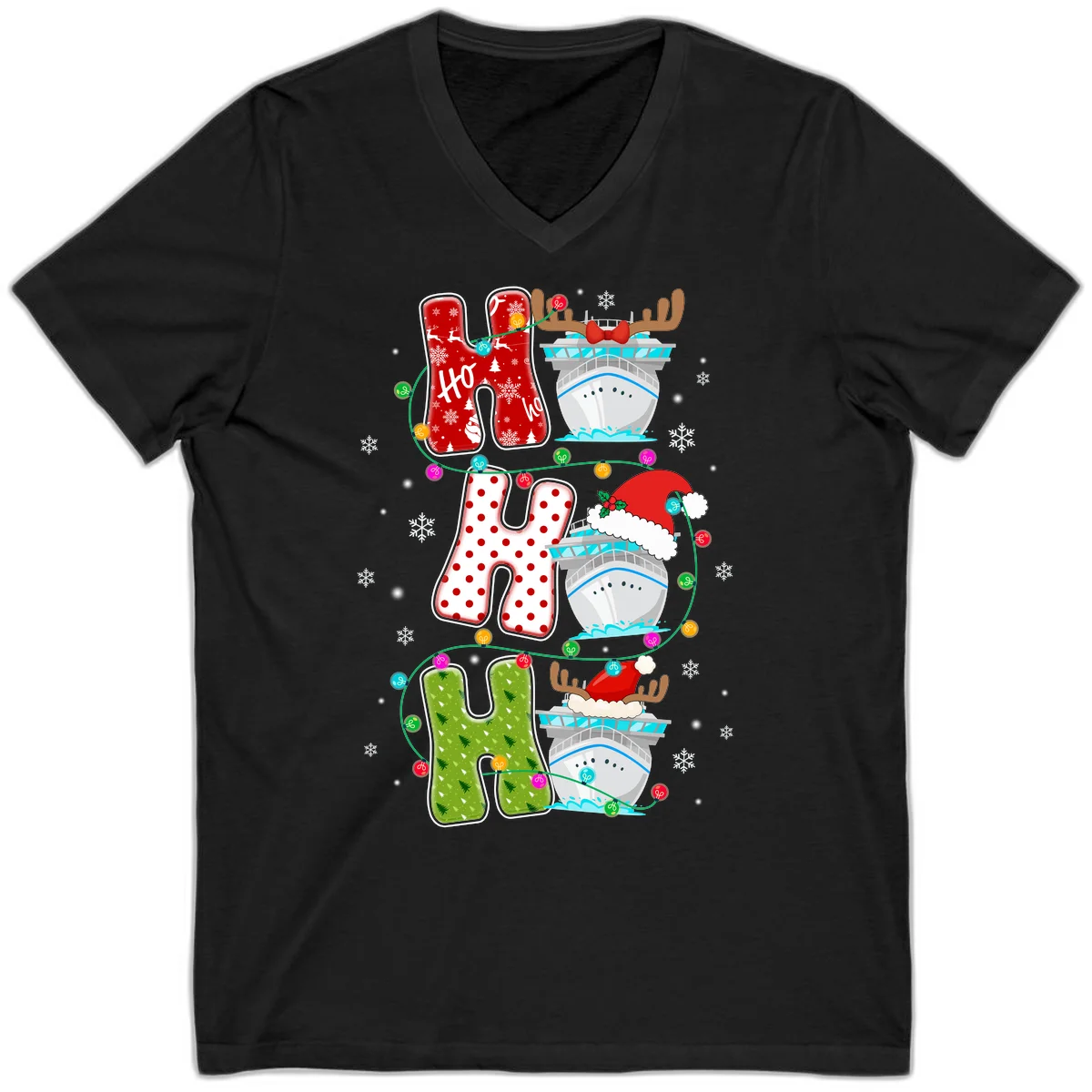 Ho Ho Ho Cruise Christmas V-Neck in Black