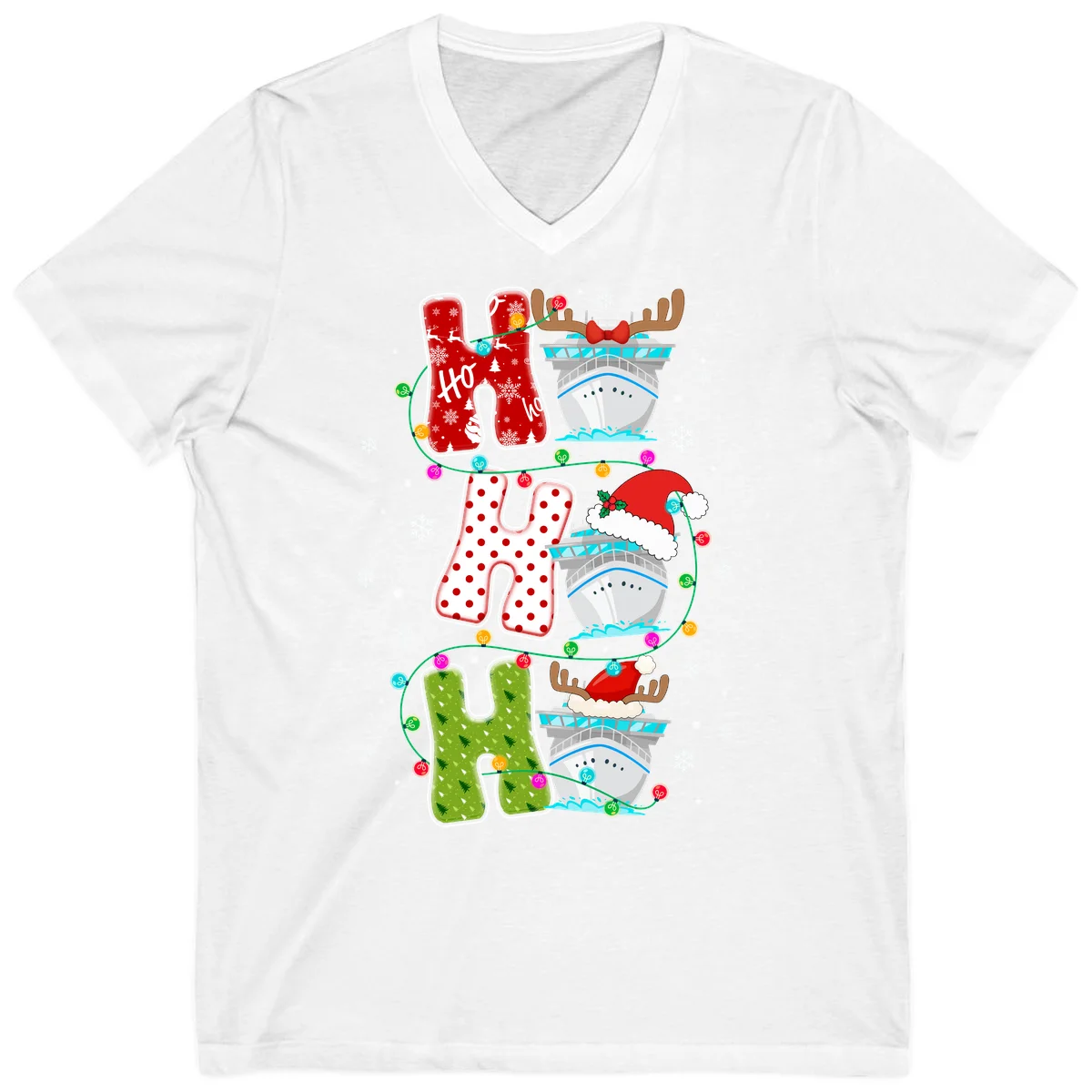 Ho Ho Ho Cruise Christmas V-Neck in White