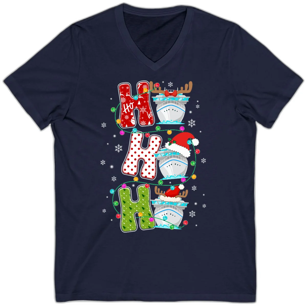 Ho Ho Ho Cruise Christmas V-Neck in Navy