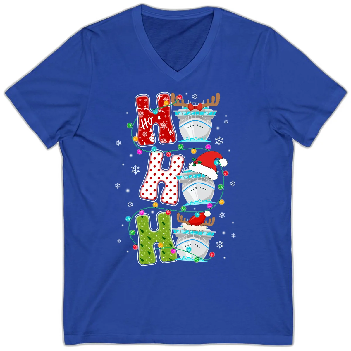 Ho Ho Ho Cruise Christmas V-Neck in True Royal