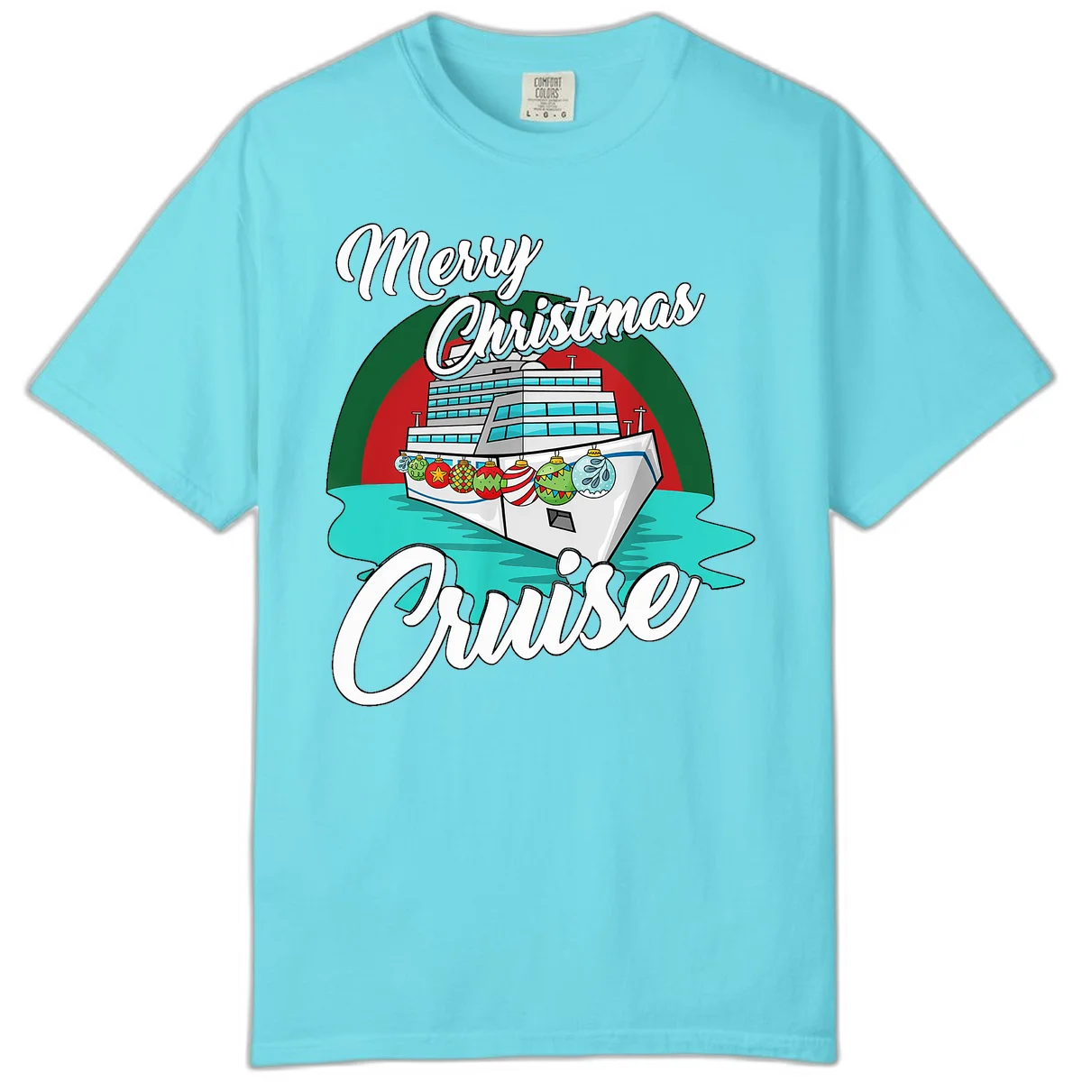 Merry Christmas Cruise Comfort Color T-Shirt in Lagoon Blue