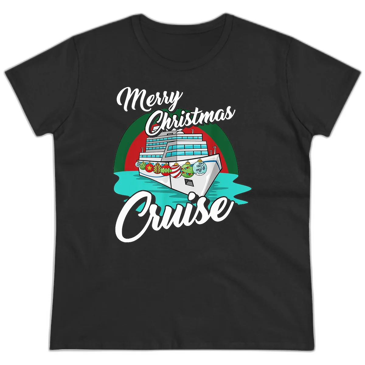 Merry Christmas Cruise Ladies Tee in Black