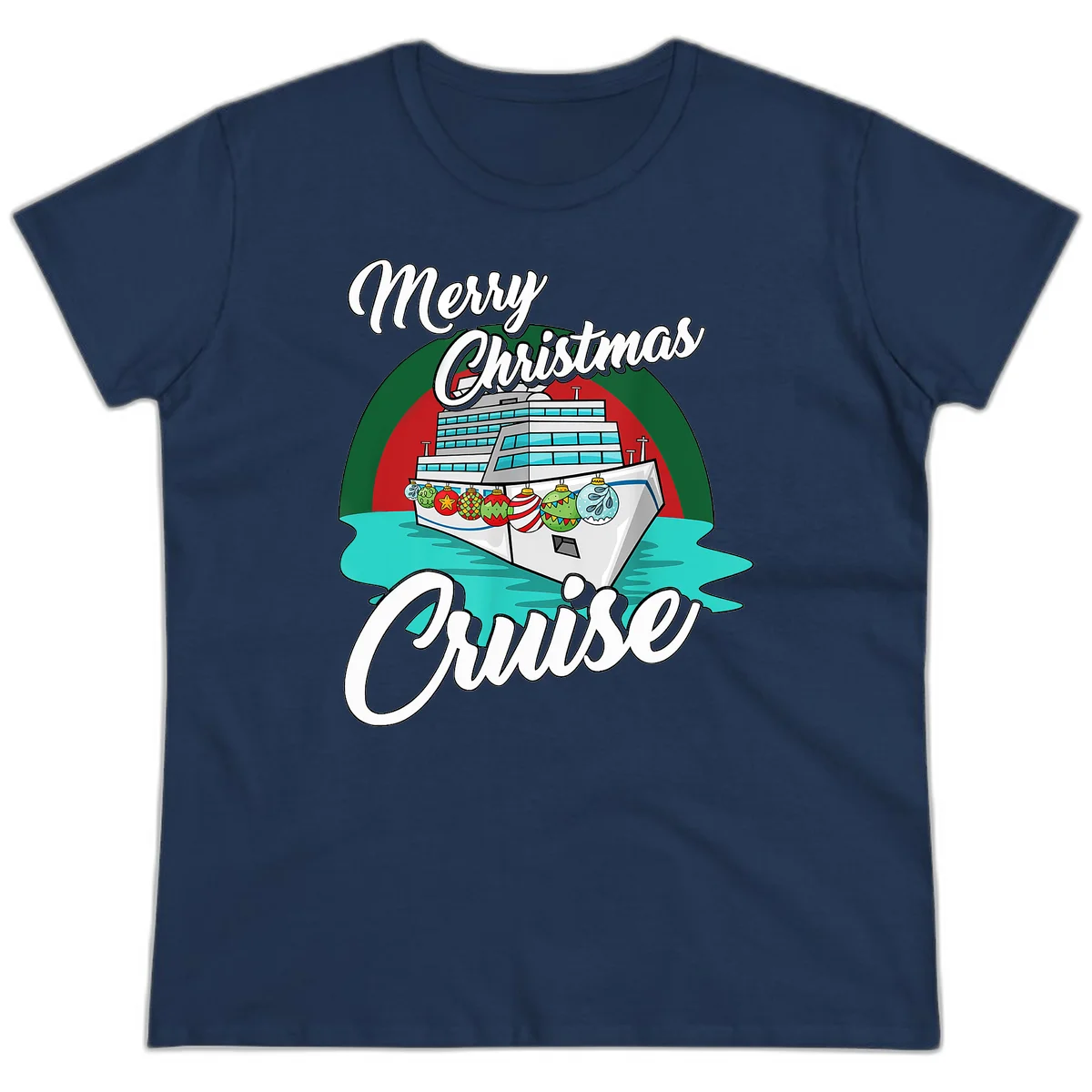 Merry Christmas Cruise Ladies Tee in Navy
