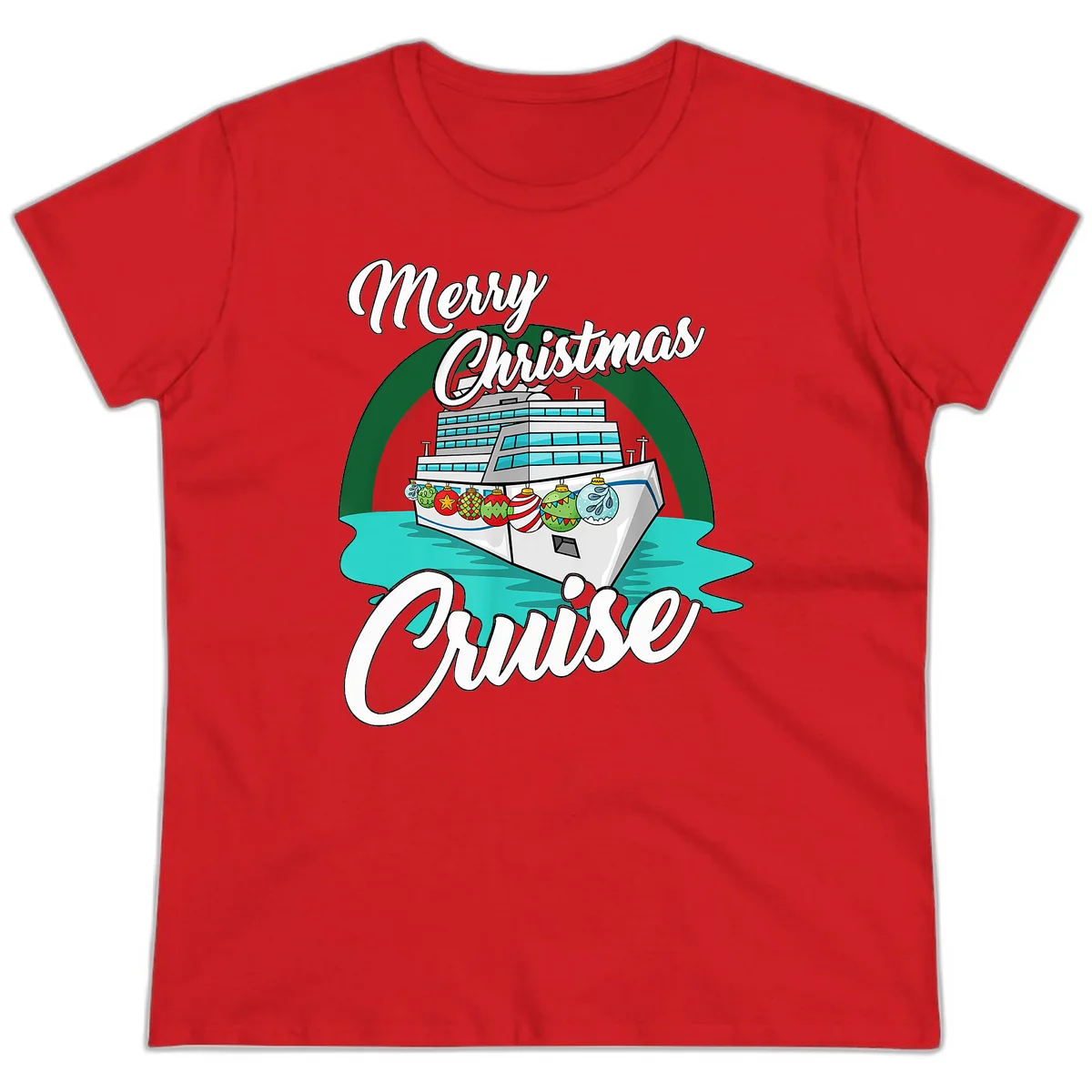 Merry Christmas Cruise Ladies Tee in Red
