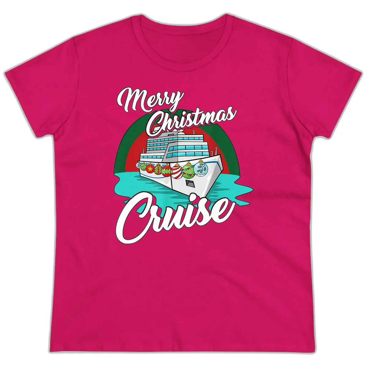Merry Christmas Cruise Ladies Tee in Heliconia
