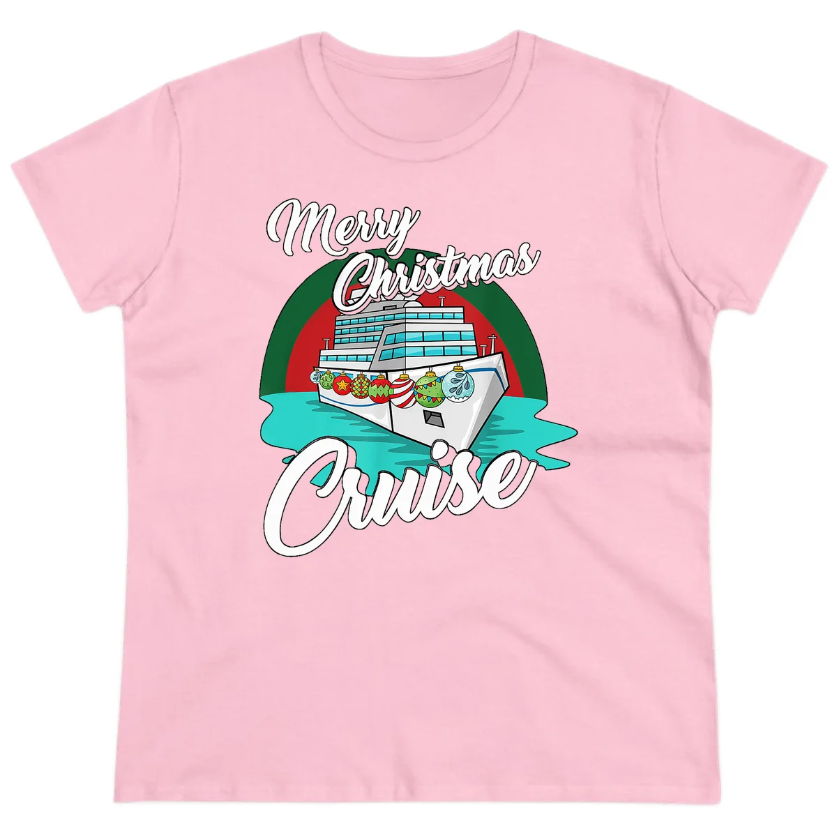Merry Christmas Cruise Ladies Tee in Light Pink