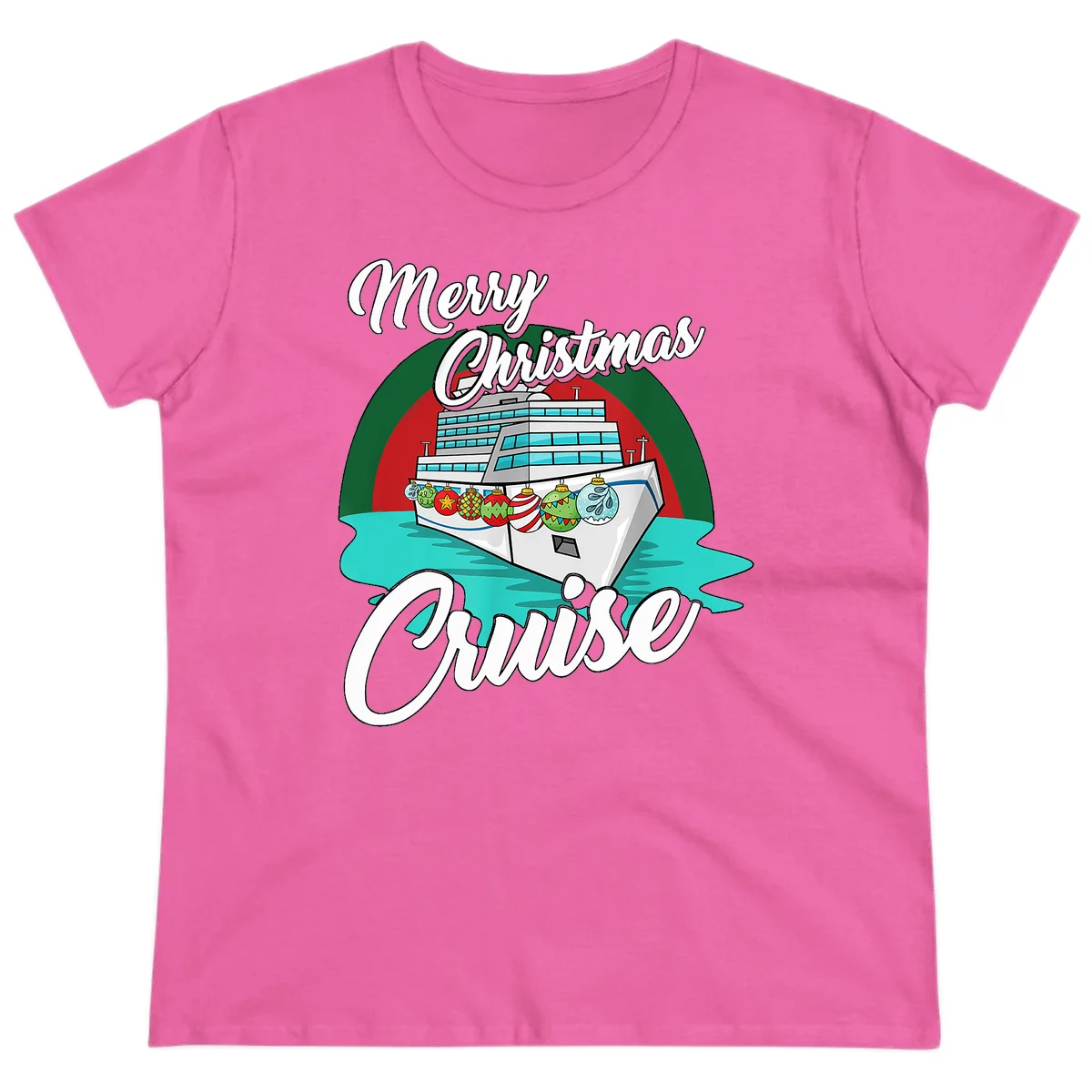 Merry Christmas Cruise Ladies Tee in Azalea