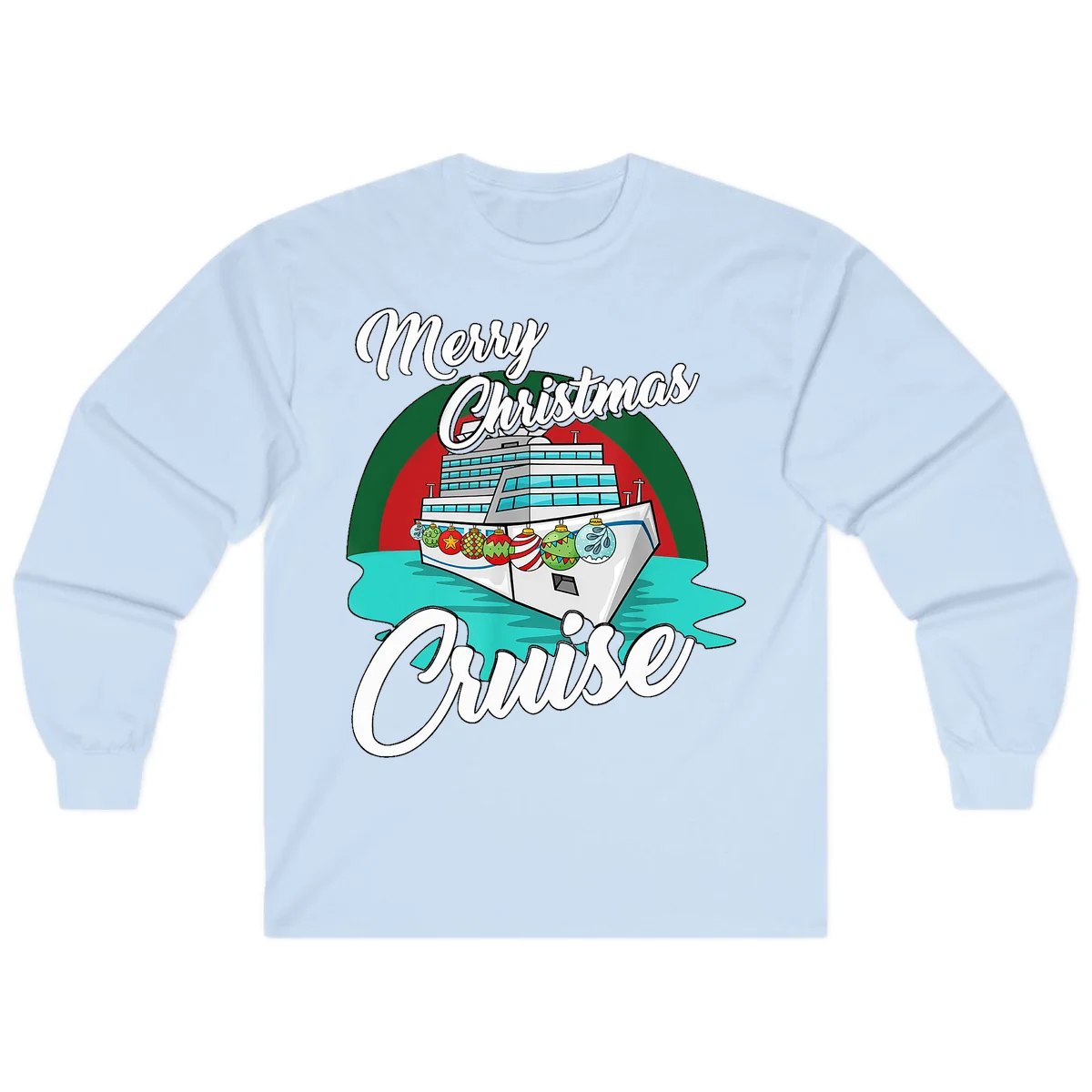 Merry Christmas Cruise Long Sleeve T-Shirt in Light Blue