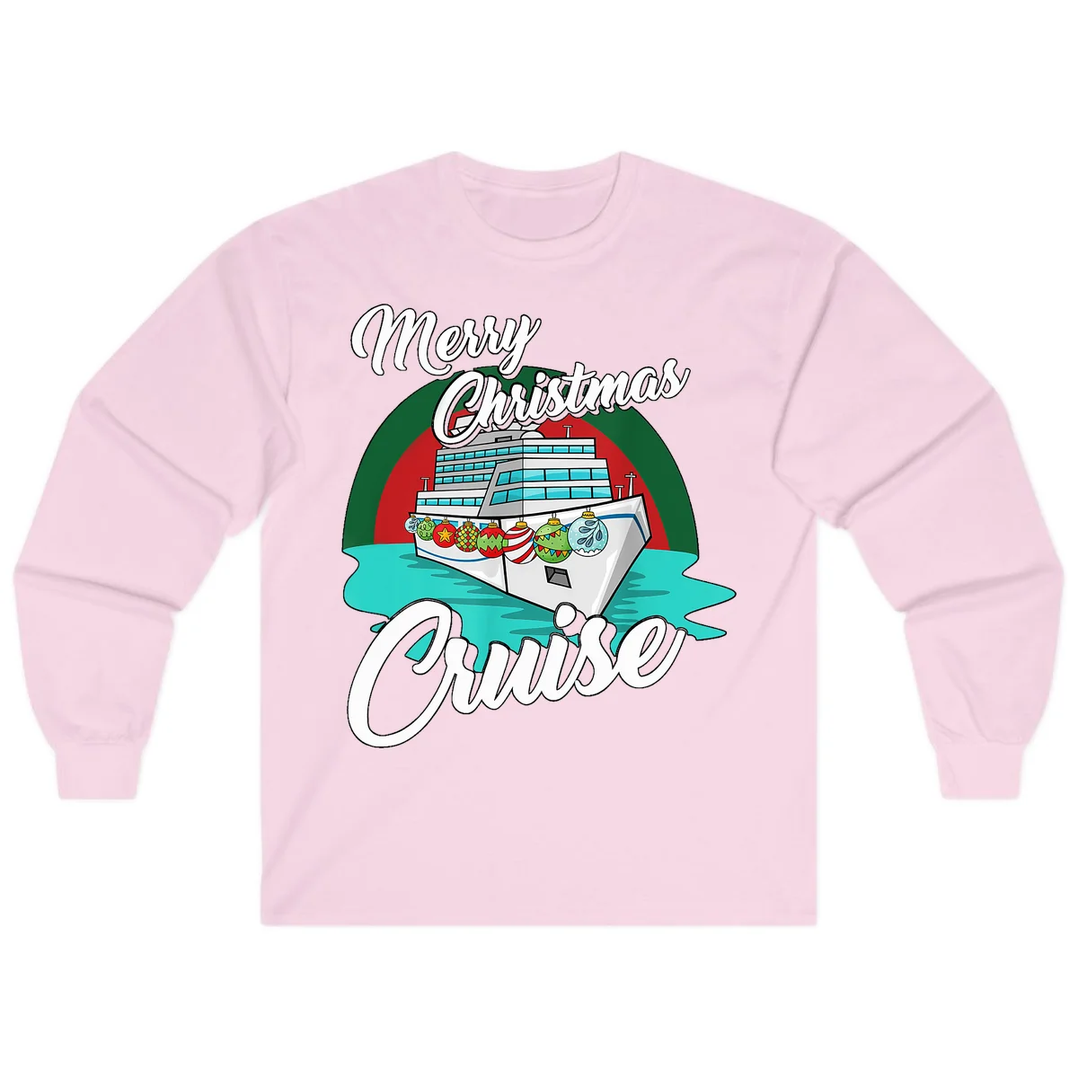 Merry Christmas Cruise Long Sleeve T-Shirt in Light Pink
