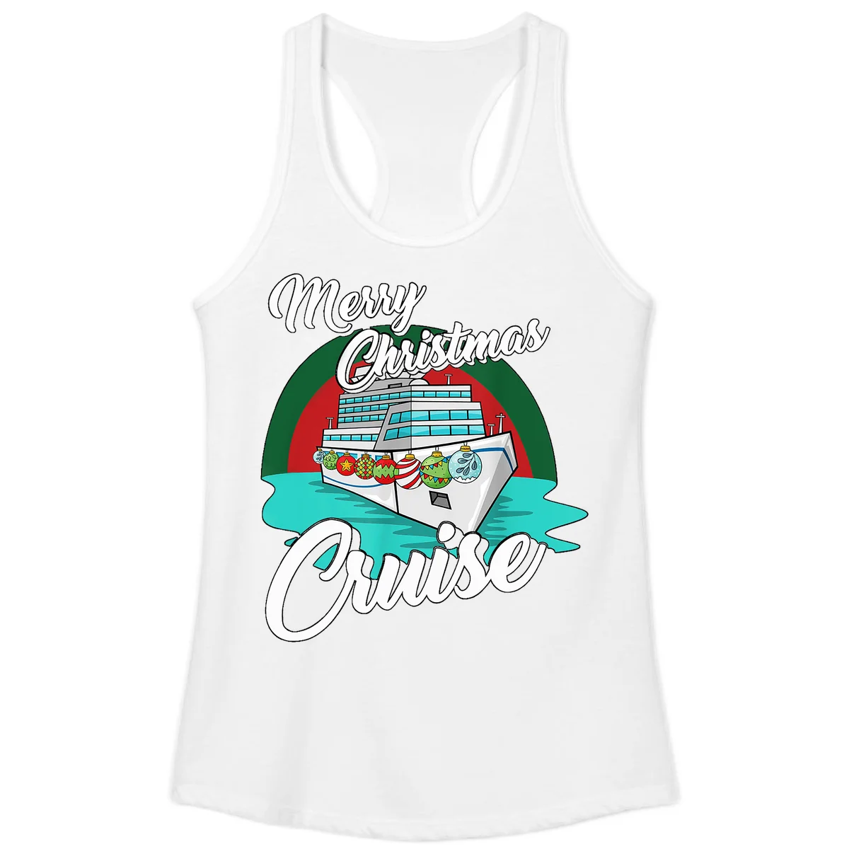 Merry Christmas Cruise Ladies Tank Top in White