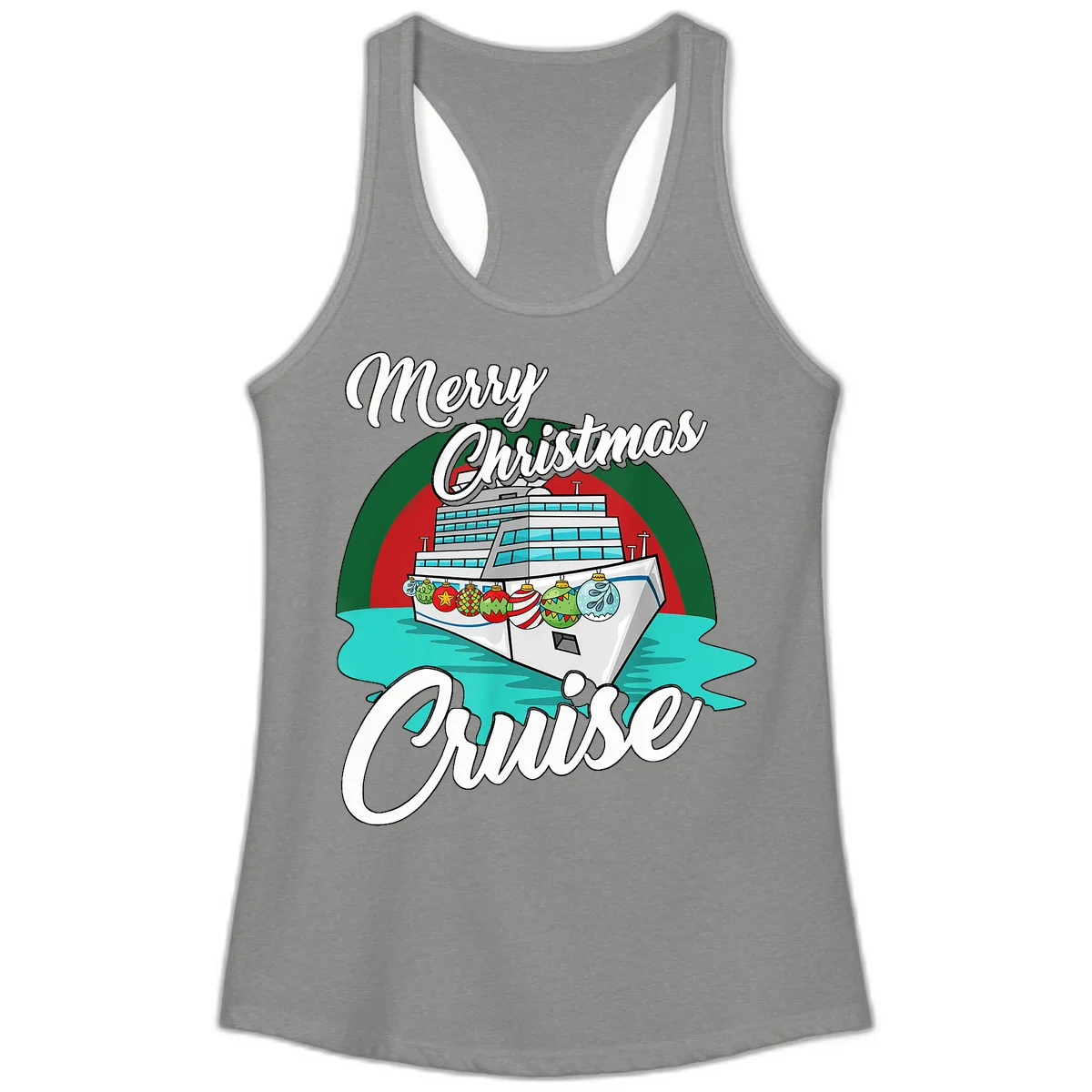 Merry Christmas Cruise Ladies Tank Top in Heather Grey