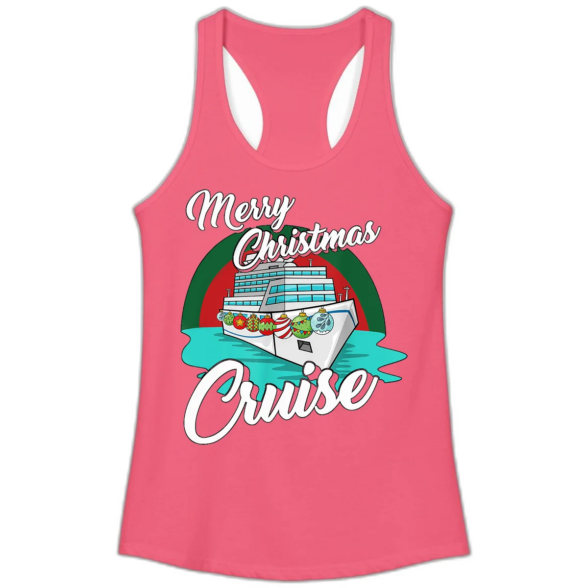 Merry Christmas Cruise Ladies Tank Top in Hot Pink