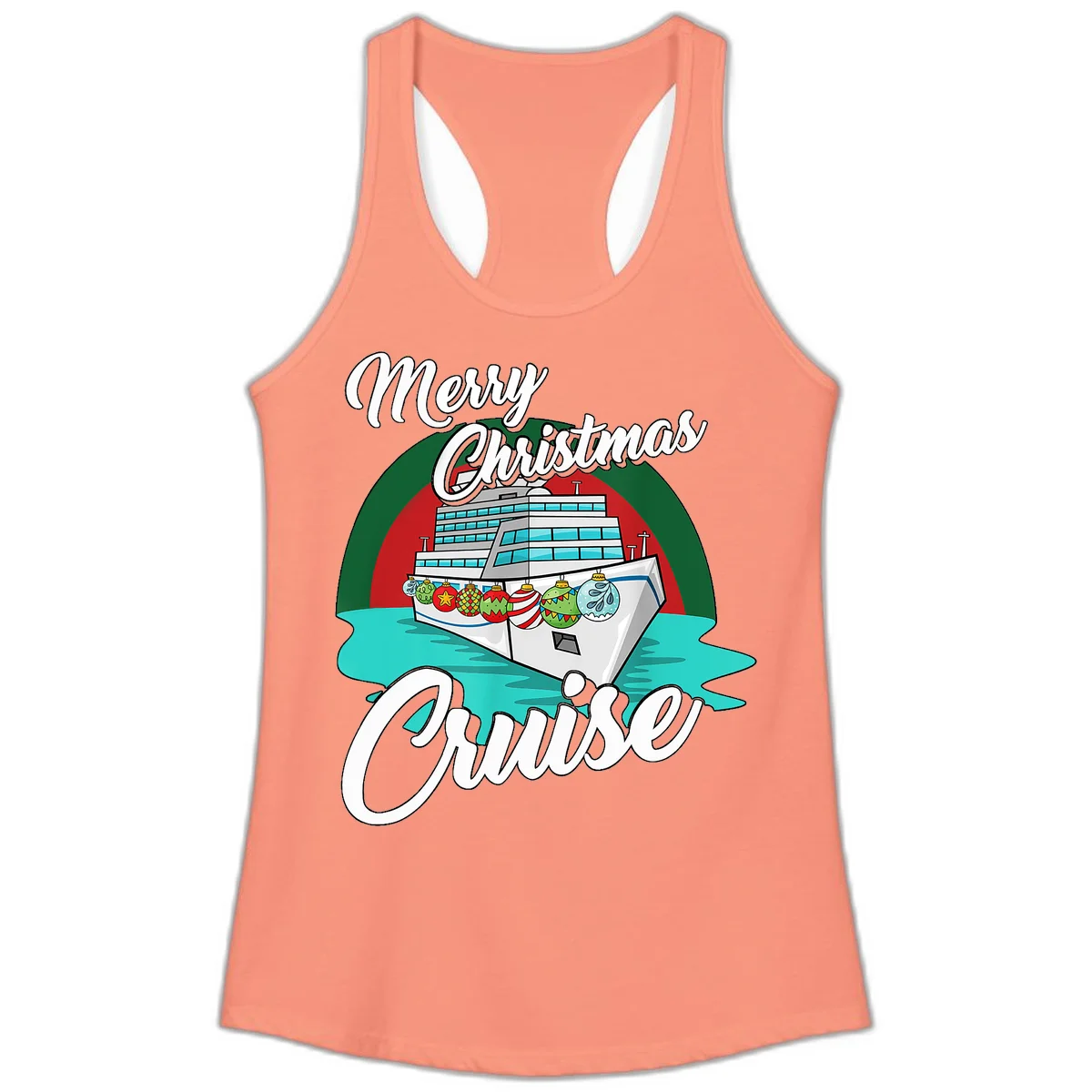 Merry Christmas Cruise Ladies Tank Top in Solid Light Orange