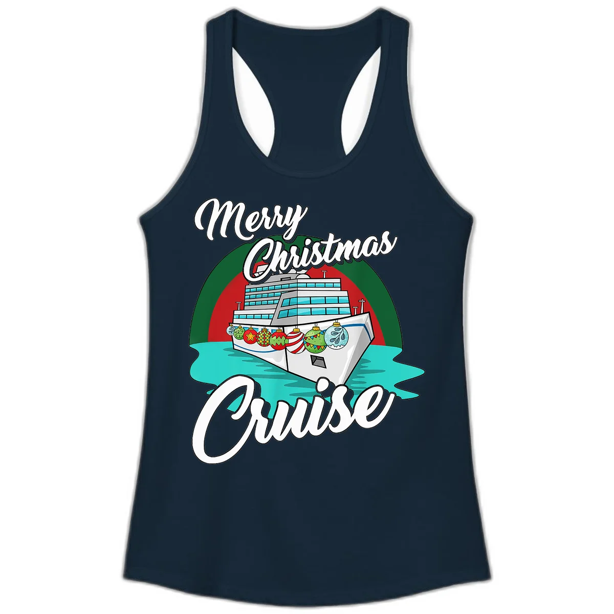 Merry Christmas Cruise Ladies Tank Top in Solid Midnight Navy