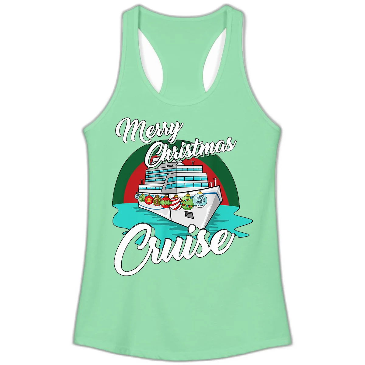 Merry Christmas Cruise Ladies Tank Top in Solid Mint