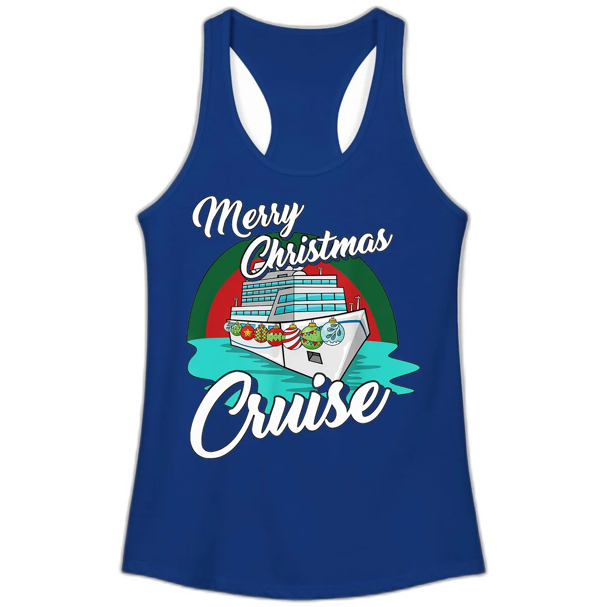 Merry Christmas Cruise Ladies Tank Top in Solid Royal