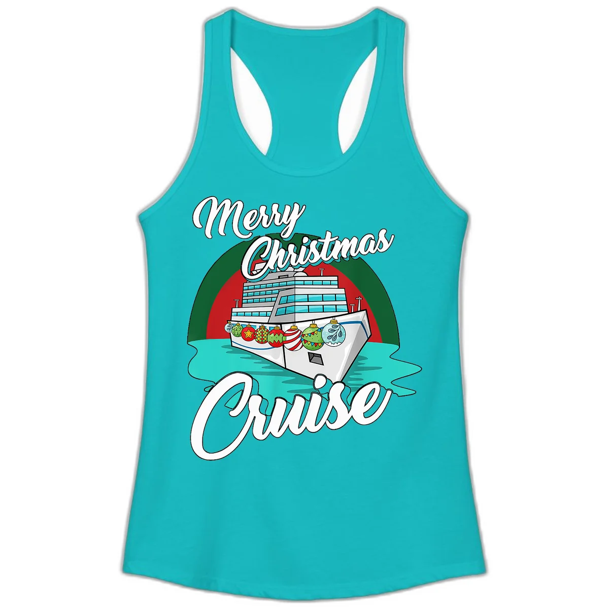 Merry Christmas Cruise Ladies Tank Top in Tahiti Blue