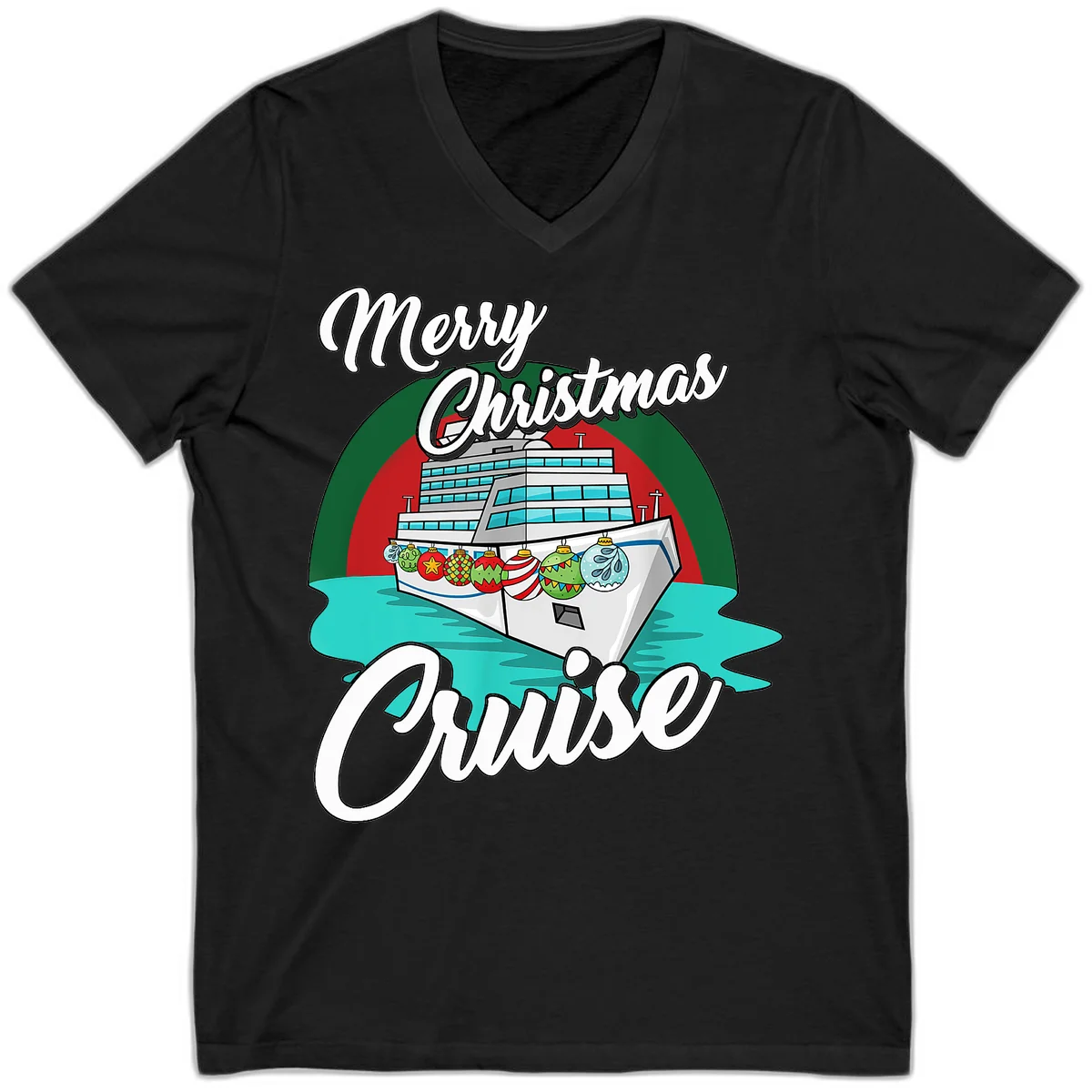 Merry Christmas Cruise V-Neck T-Shirt in Black