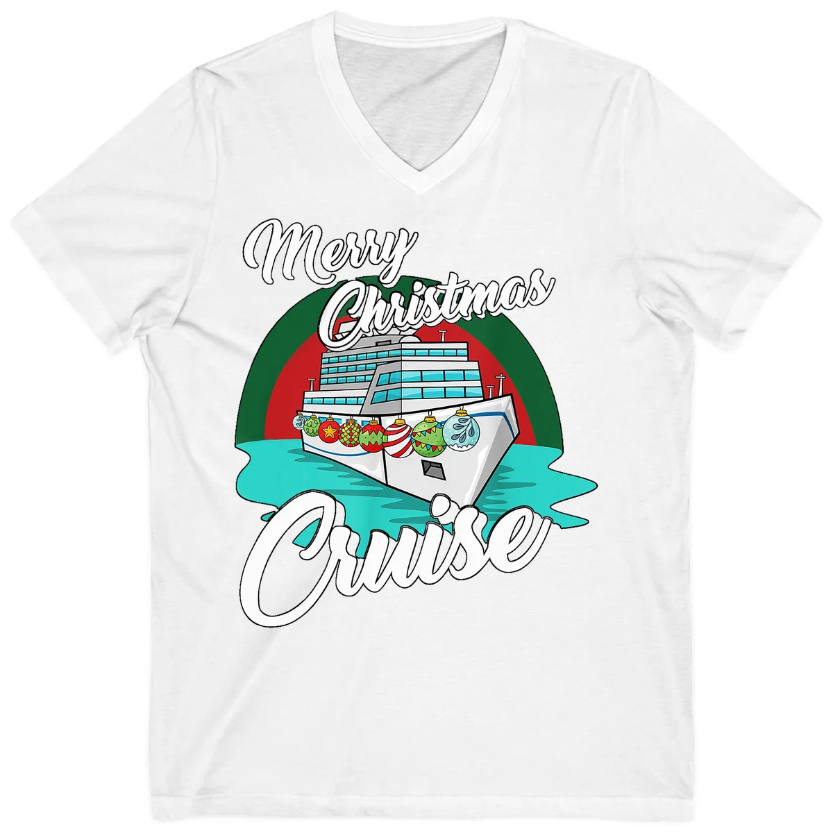 Merry Christmas Cruise V-Neck T-Shirt in White