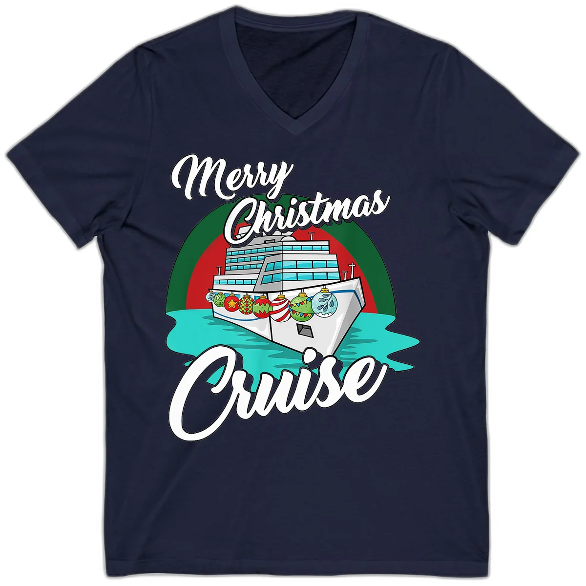 Merry Christmas Cruise V-Neck T-Shirt in Navy