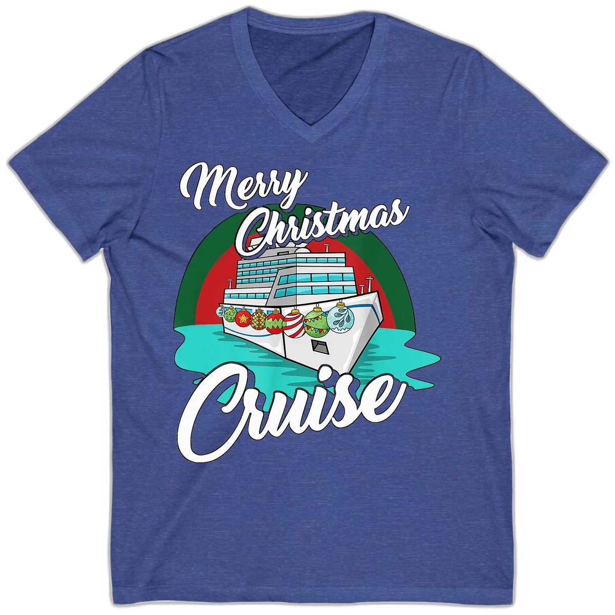 Merry Christmas Cruise V-Neck T-Shirt in Heather True Royal