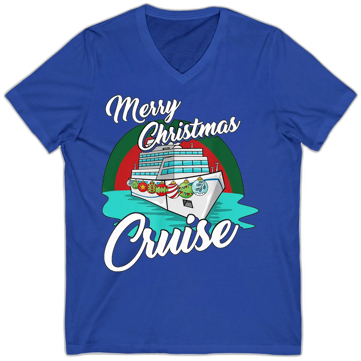 Merry Christmas Cruise V-Neck T-Shirt in True Royal