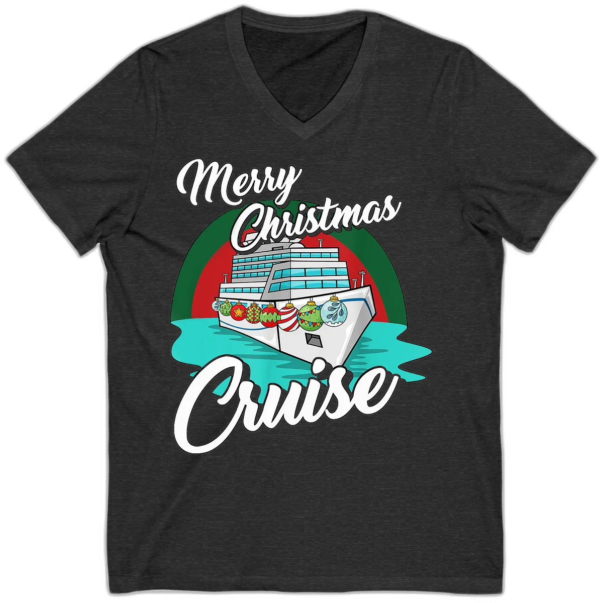 Merry Christmas Cruise V-Neck T-Shirt in Dark Grey Heather