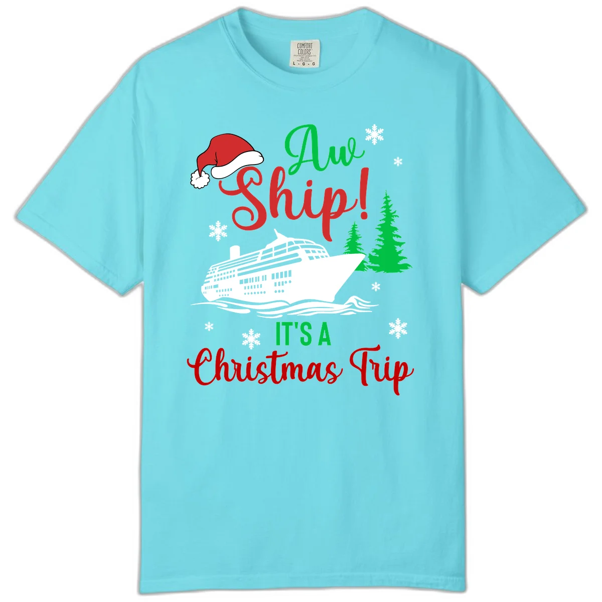 Aww Ship Christmas Cruise Comfort Color in Lagoon Blue