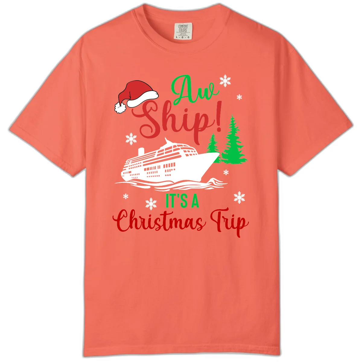 Aww Ship Christmas Cruise Comfort Color in Bright Salmon