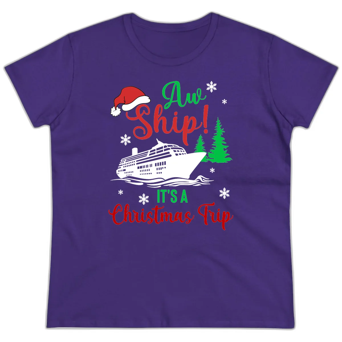 Aww Ship Christmas Cruise Ladies Tee in Purple
